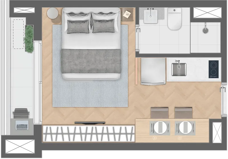 perspectiva ilustrada da STUDIO RESIDENCIAL  21,63m²